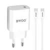 Hálózati töltőfej Type-C + Type-C - Type-C adatkábel, 3A / 20W, fehér, BWOO BO-CDA159C-C