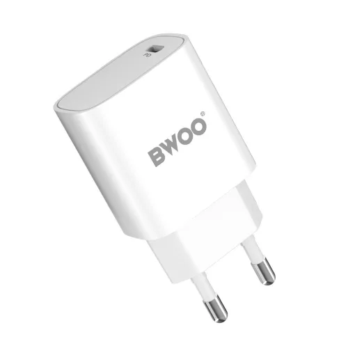 Hálózati töltőfej Type-C + Type-C - Type-C adatkábel, 3A / 20W, fehér, BWOO BO-CDA159C-C