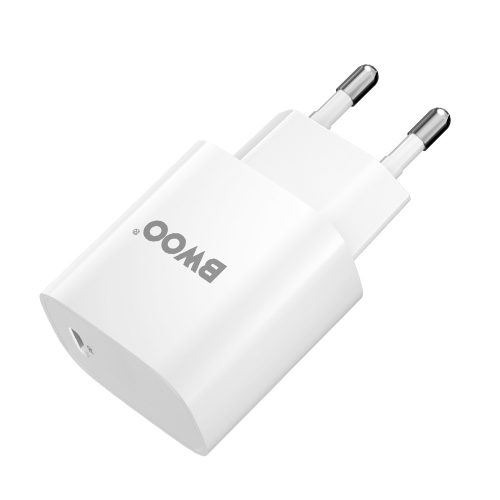 Hálózati töltőfej 1x Type-C + Type-C - iPhone 8pin adatkábel, 3A / 20W, PD3.0, fehér, BWOO CDA159C-L