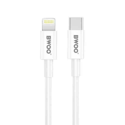 Hálózati töltőfej 1x Type-C + Type-C - iPhone 8pin adatkábel, 3A / 20W, PD3.0, fehér, BWOO CDA159C-L