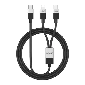   Type-C - iPhone 8pin / Type-C adatkábel, szövettel bevont, 1.2M, 27W / 100W, fekete, BWOO BO-X306
