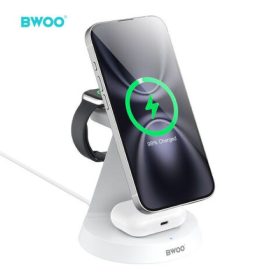   3in1 vezeték nélküli (Wireless) töltő állvány, 15W, fehér, BWOO WL23