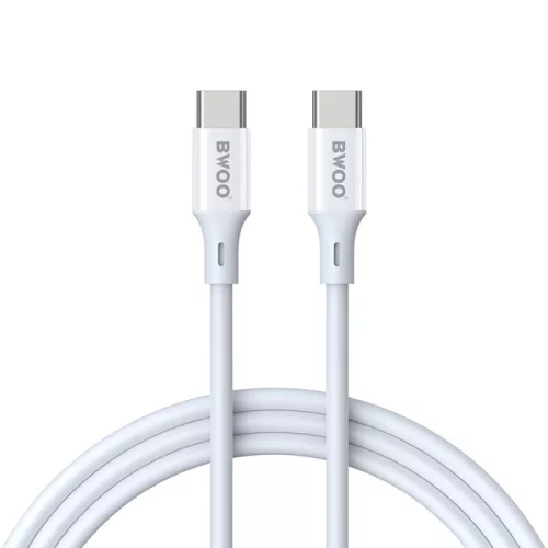 Type-C - Type-C gyorstöltő adatkábel, PD 65W, 2M, fehér, BWOO BO-X282CC-2M