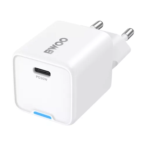 Univerzális hálózati gyors töltőfej, 1xType-C, PD3.0 / 30W / 3A, fehér, BWOO BO-CDA211