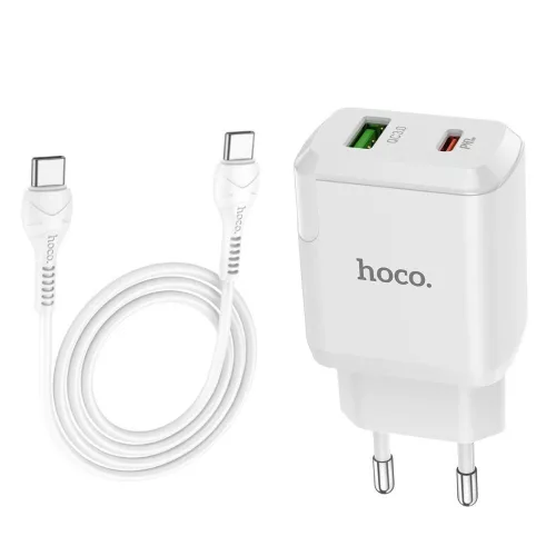 Hálózati töltőfej 1xType-C + Type-C - Type-C adatkábel, GaN, PD / QC, 3A / 30W, fehér, BWOO BO-CDA211C-C