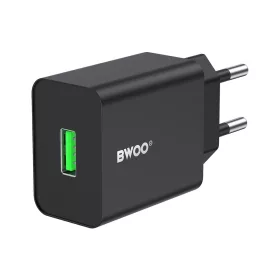   Hálózati töltőfej, 1x USB, 2.4A / 12W, fekete, BWOO BO-CDA249