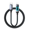 Type-C - iPhone 8pin gyorstöltő adatkábel, PD 30W, 1M, fekete, szövettel fonott, RGB led, BWOO BO-X324C-L
