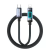 Type-C - iPhone 8pin gyorstöltő adatkábel, PD 30W, 1M, fekete, szövettel fonott, RGB led, BWOO BO-X324C-L