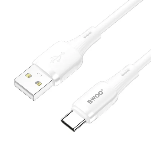 Type-C gyorstöltő adatkábel, 3A, 1M, fehér, BWOO BO-X329C