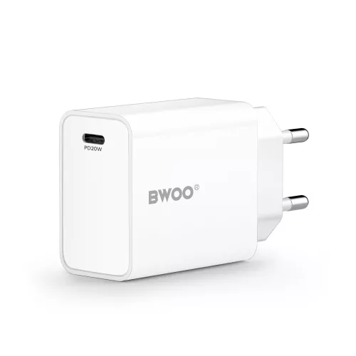 Univerzális hálózati gyors töltőfej, 1xType-C, PD3.0 / 20W / 3A, fehér, BWOO BO-CDA226