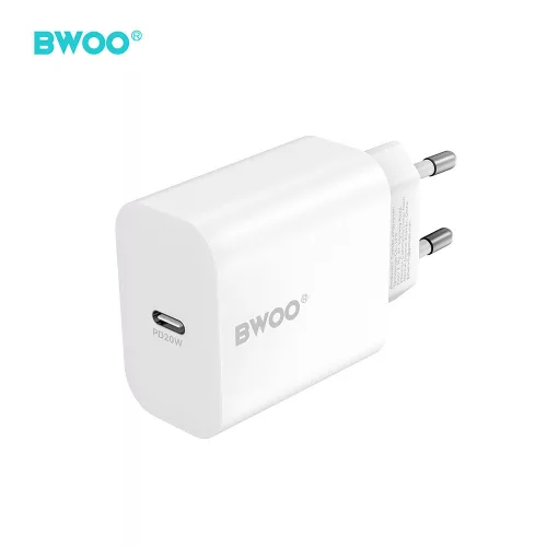Univerzális hálózati gyors töltőfej, 1xType-C, PD3.0 20W / 3A, fehér, BWOO BO-CDA233