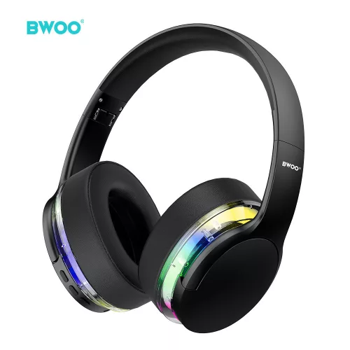 Vezeték nélküli fejhallgató, fekete, BT5.4, RGB fény, prémium hangminőség, BWOO BW587