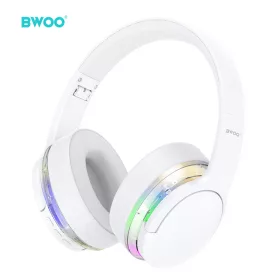   Vezeték nélküli fejhallgató, fehér, BT5.4, RGB fény, prémium hangminőség, BWOO BW587