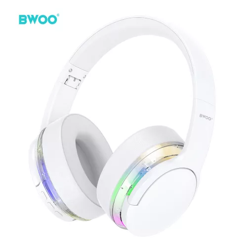 Vezeték nélküli fejhallgató, fehér, BT5.4, RGB fény, prémium hangminőség, BWOO BW587