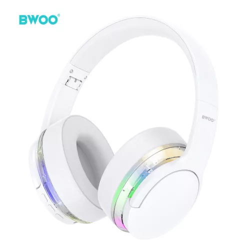 Vezeték nélküli fejhallgató, fehér, BT5.4, RGB fény, prémium hangminőség, BWOO BW587