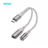 2in1 Type-C -  Type-C / 3,5mm jack aljzat audio és töltő adapter, szürke, 65W, szövettel fonott, 0.15M, BWOO BO-BZ67