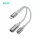2in1 Type-C -  Type-C / 3,5mm jack aljzat audio és töltő adapter, szürke, 65W, szövettel fonott, 0.15M, BWOO BO-BZ67
