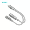 2in1 Type-C -  Type-C / 3,5mm jack aljzat audio és töltő adapter, szürke, 65W, szövettel fonott, 0.15M, BWOO BO-BZ67