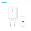 Hálózati töltőfej 1x Type-C + Type-C - iPhone 8pin adatkábel, PD 3.0 / 20W, fehér, BWOO CDA233C-L
