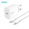 Hálózati töltőfej 1xType-C + Type-C - Type-C adatkábel, PD 20W, fehér, BWOO BO-CDA233C-C