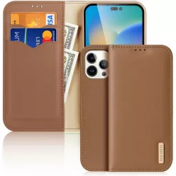   iPhone 15 Pro (6.1") telefon tok, könyvtok, oldalra nyíló tok, mágnesesen záródó, bőr, barna, Dux Ducis Hivo