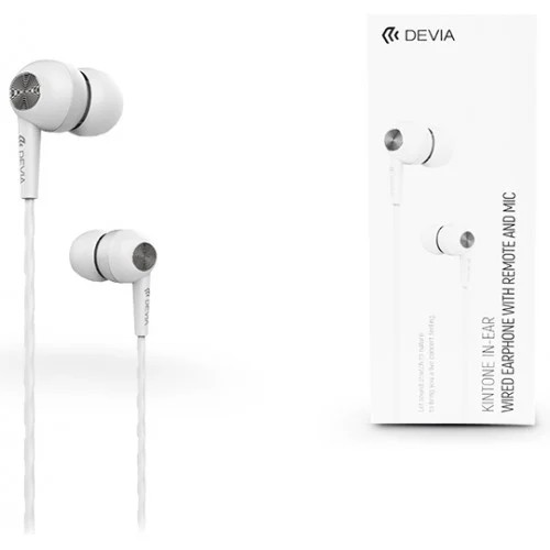 Devia EM018 jack (3.5 mm) fehér hangerőszabályzós stereo headset, fülhallgató