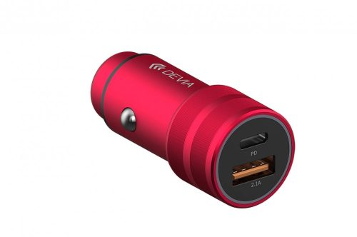 Devia szivartöltő USB + Type-C piros 28W