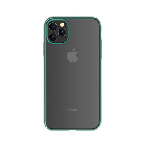 iPhone 11 Pro Max (6,5") kemény hátlap tok, TPU tok, átlátszó / zöld keret, Devia Glimmer