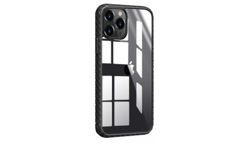 Devia Shark4 woven iPhone 12  mini (5,4") átlátszó fekete keretes ütésálló hátlap tok