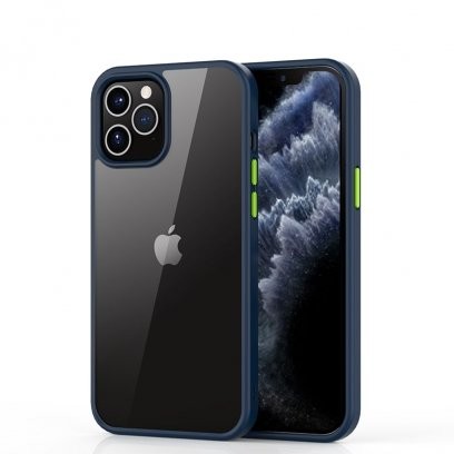 iPhone 12 Pro Max (6,7") ütésálló hátlap tok, TPU tok, átlátszó / kék kerettel, Devia Shark 