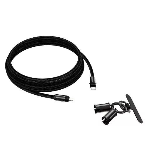 Type-C - iPhone 8pin gyorstöltő adatkábel, nylon fonott, 1.2M, 27W, fekete, Devia 2in1