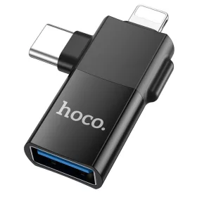   2in1 OTG adapter USB-A / USB-C - Lightning, fekete, Hoco UA17