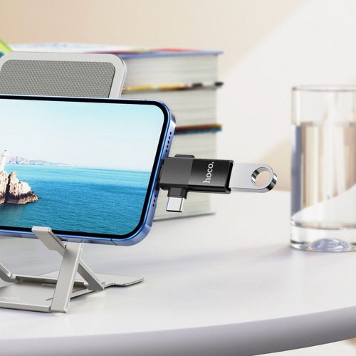 2in1 OTG adapter USB-A / USB-C - Lightning, fekete, Hoco UA17
