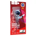 iPhone 15 / 16 (6,1") előlapi üvegfólia, 3D / 9H, edzett, fekete keret, betekintés védelem, Full Glue, Hoco G15 Privacy