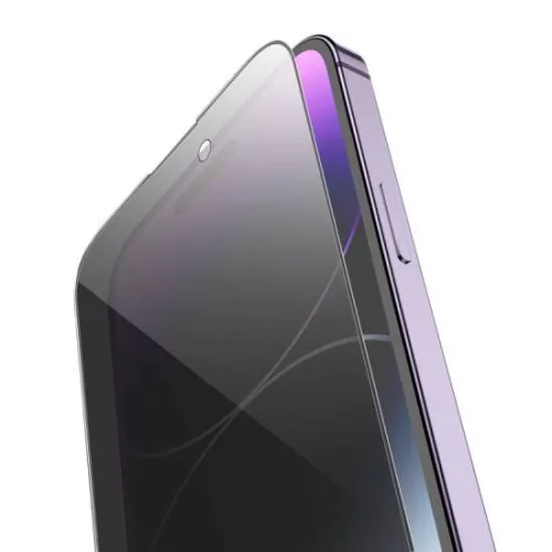 iPhone 15 / 16 (6,1") előlapi üvegfólia, 3D / 9H, edzett, fekete keret, betekintés védelem, Full Glue, Hoco G15 Privacy