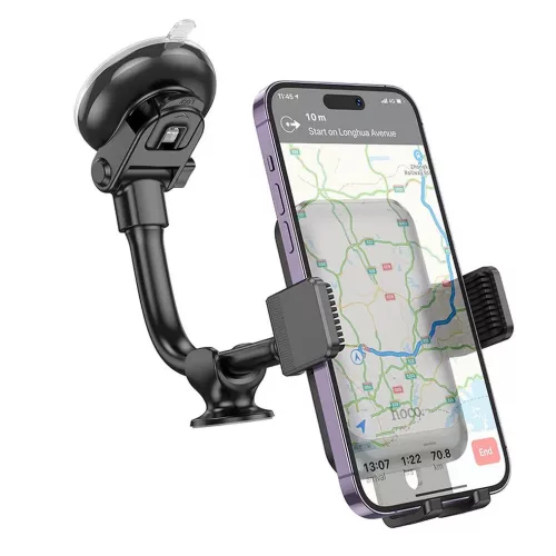 Szélvédőre / műszerfalra helyezhető autós tartó, 360° fordítható, 4.7"-7", fekete, Hoco H27