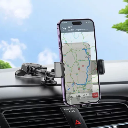 Szélvédőre / műszerfalra helyezhető autós tartó, 360° fordítható, 4.7"-7", fekete, Hoco H27