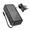 Power bank beépített EU / US aljzattal, 1xUSB / 1x Type-C port, Type-C / iPhone 8pin kábellel, 10000mAh, 22.5W, fekete, PD/QC, Hoco J126