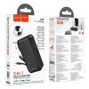 Power bank beépített EU / US aljzattal, 1xUSB / 1x Type-C port, Type-C / iPhone 8pin kábellel, 10000mAh, 22.5W, fekete, PD/QC, Hoco J126