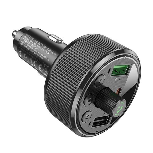 Bluetooth FM transmitter, 2xUSB / 1xType-C, QC3.0 / PD 30W, BT5.3, fekete, Hoco E82