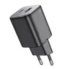 Hálózati gyors töltőfej, 1x USB / 1x Type-C, PD20W / QC3.0, 3A, GaN technológia, fekete, Hoco N41