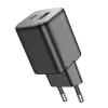 Hálózati gyors töltőfej, 1x USB / 1x Type-C, PD20W / QC3.0, 3A, GaN technológia, fekete, Hoco N41