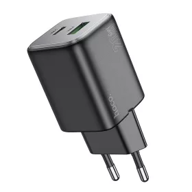   Hálózati gyors töltőfej, 1x USB / 1x Type-C, PD20W / QC3.0, 3A, GaN technológia, fekete, Hoco N41
