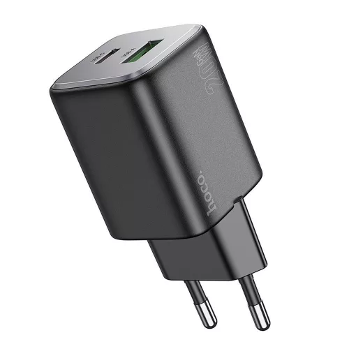 Hálózati gyors töltőfej, 1x USB / 1x Type-C, PD20W / QC3.0, 3A, GaN technológia, fekete, Hoco N41