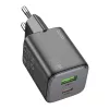 Hálózati gyors töltőfej, 1x USB / 1x Type-C, PD20W / QC3.0, 3A, GaN technológia, fekete, Hoco N41