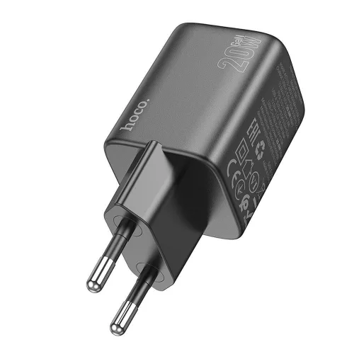 Hálózati gyors töltőfej, 1x USB / 1x Type-C, PD20W / QC3.0, 3A, GaN technológia, fekete, Hoco N41