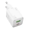 Hálózati gyors töltőfej, 1x USB / 1x Type-C, PD20W / QC3.0, 3A, GaN technológia, fehér, Hoco N41