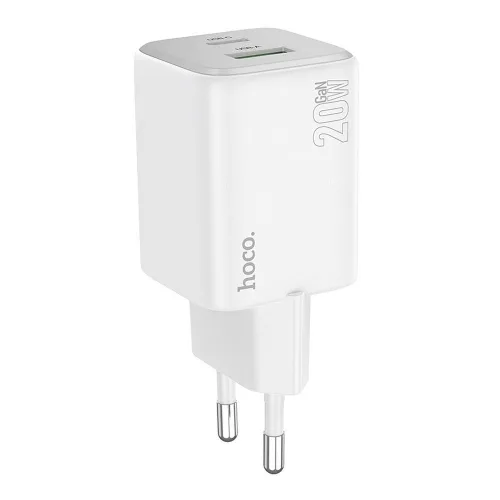 Hálózati gyors töltőfej, 1x USB / 1x Type-C, PD20W / QC3.0, 3A, GaN technológia, fehér, Hoco N41