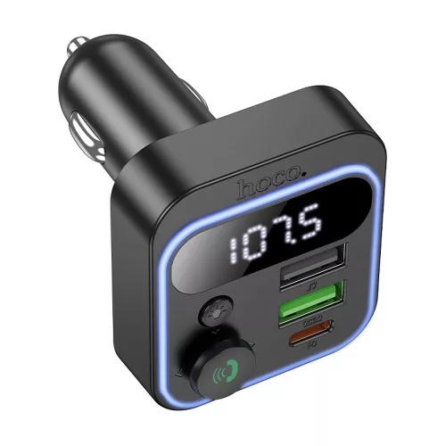 Bluetooth FM transmitter, 2xUSB / 1xType-C, QC3.0 / PD 20W, BT5.4, fekete, HOCO Bravery E85 