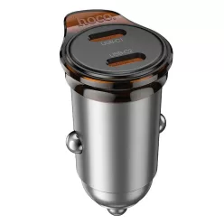   Szivartöltő fej 2xType-C, 45W / 3A, metal szürke, Hoco NZ16B